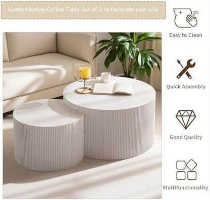 Modern Round Wooden Nesting Coffee Table Set of 2 (GLARGE)