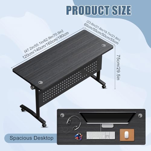 Folding Conference Room Tables with Wheels, Modular Conference Table Foldable Mobile Office Training Tables, Seminar Rolling Flip Top Nesting Meeting Table Space-saving for Classroom, Black 2Pack