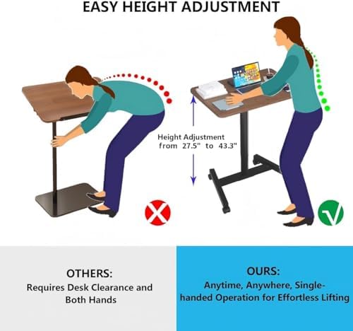 28-Inch Mobile Standing Desk, Computer Workstations with Cup Holder, Portable Standing Desk with Lockable Wheels, Rolling Table for Home Office Classroom Hospital (Snow-White, Steel Classic)