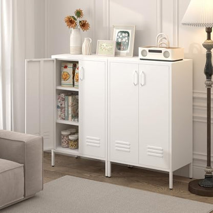 IRONFFICE Metal Cabinet Storage,Metal Cabinet with Doors and Shelves,2 Door Storage Cabinet for Living Room,Office,White