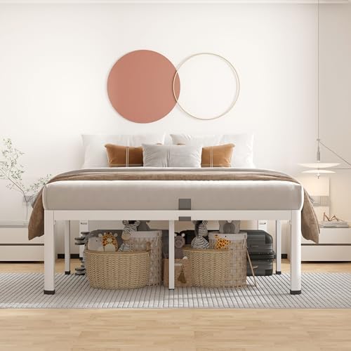ROIL 20 Inch White Full Bed Frame with Rounded Corner & 4 Mattress Baffles