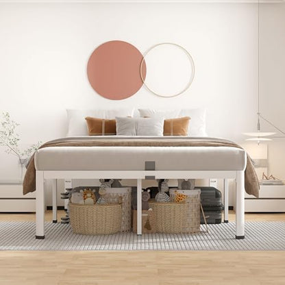 ROIL 20 Inch White Full Bed Frame with Rounded Corner & 4 Mattress Baffles