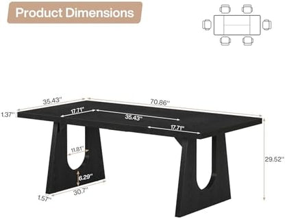 Tribesigns Large Dining Table for 6-8 People, 70.9-Inch Wood Rustic Rectangular Table with Black Wooden Legs, Farmhouse Center Kitchen Table for Dining Room, Living Room, Home Furniture, Black
