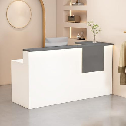 Reception Desk with Counter Modern, 35.4-118.1'', Solid Wood Ecological Board, Large Storage Space,Lockable Storage Drawers, for Salons, Offices, Lobbies, Retail Stores and Home Offices
