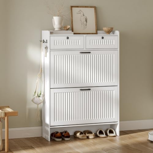 Shoe Cabinet for Entryway with 2 Flip Drawers & 2 Storage Drawers