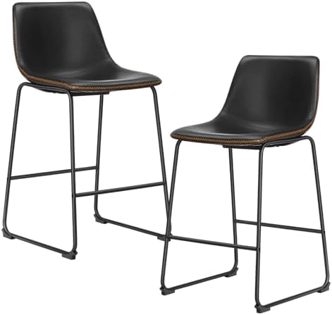 DUMOS Counter Height Bar Stools Set of 2, Faux Leather Metal Bar Chairs