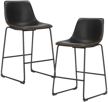 DUMOS Counter Height Bar Stools Set of 2, Faux Leather Metal Bar Chairs