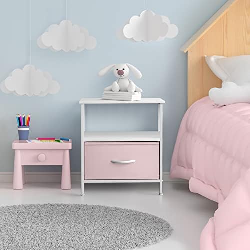 Sorbus 1 Drawer Shelf Storage Nightstand - Kids Bedside Furniture End Table Night Stand with Steel Frame Wood Top & Easy Pull Fabric Bins. Dresser & Chest for Home Bedroom Accessories Office & College