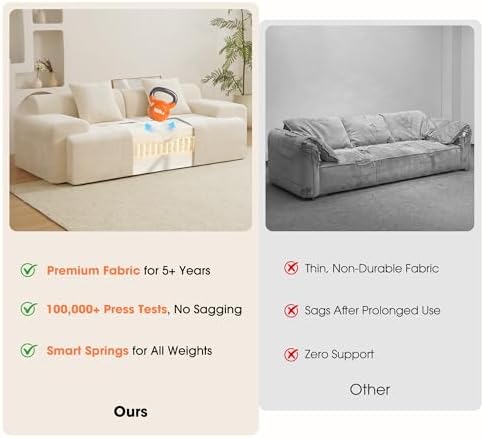 84" Modular Loveseat Couch, 60" Deep Seat Boneless Sofa with Ottoman