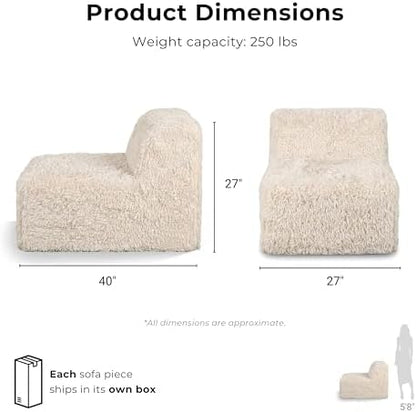 Furniture of America Havyn Modern Faux Fur 1-Seater Modular Armless Foam Sofa Chair with Deep Seat, Compressed Couch in a Box, No Assembly Required, for Living Room and Office, Olive Green