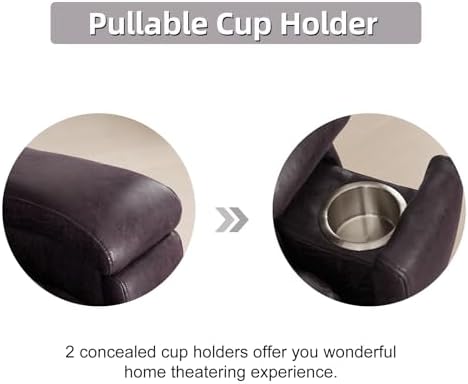 CANMOV Manual Recliner Chair Set of 2, Classic Faux Leather Recliner Chair with Overstuffed Arms and Back, Manual Single Sofa with Concealed Cup Holders, Dark Brown