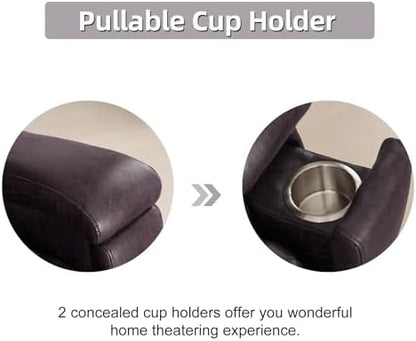 CANMOV Manual Recliner Chair Set of 2, Classic Faux Leather Recliner Chair with Overstuffed Arms and Back, Manual Single Sofa with Concealed Cup Holders, Dark Brown