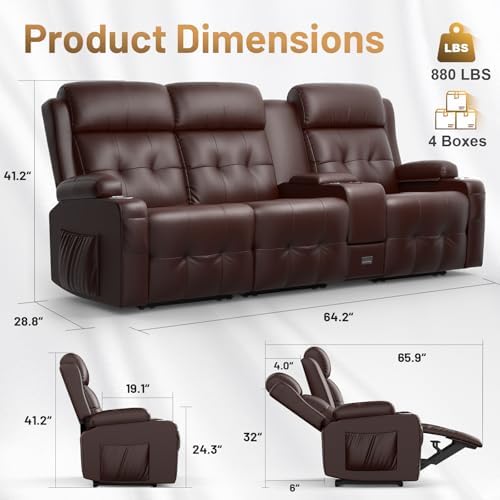 RV Loveseat Recliner Sofa, Home Theater Seating with Console & Massage