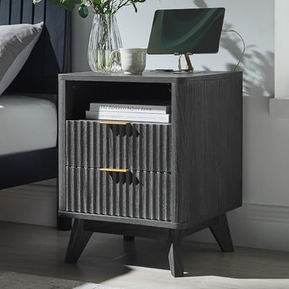 T4TREAM 18" Fluted Nightstand with 2 Drawers, Dark Alder