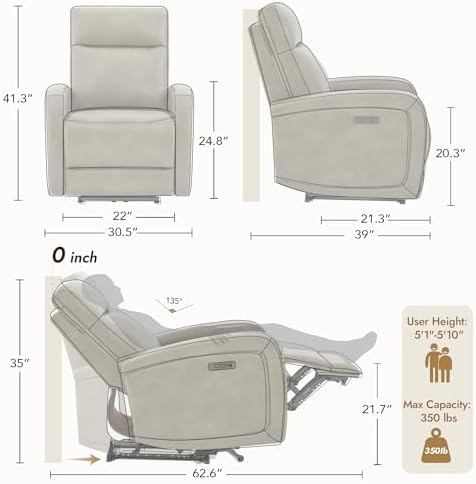 Watson & Whitely Zero Wall Recliners with Power Headrest, Faux Leather Grey