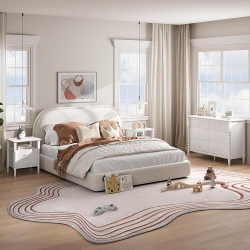 JOINICE White Nightstand with Charging Station, Jenny Lind Spindle Style