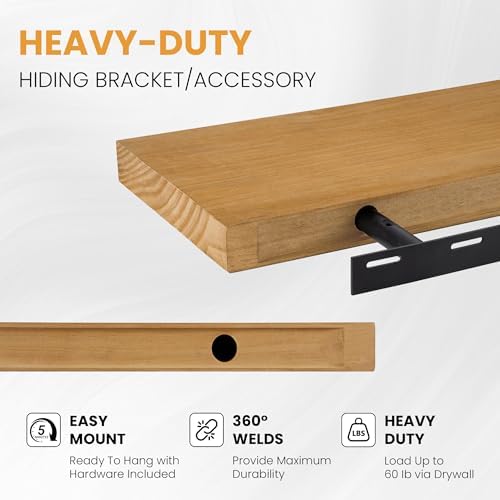 Wood Floating Shelves Set of 2, Rustic Pine Wood Floating Shelves for Wall Mounting, Wide Wall Shelf for Home Decor and Storage, 36" W x 7" D, Oak