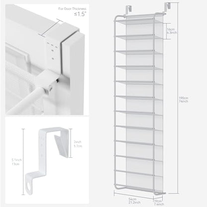 Whitmor 36 Pair Over The Door Shoe Organizer, 12 Tier Hanging Shoe Organizer, Heavy Duty Metal & Mesh Shoe Holder, Hanging Shoe Rack for Closet Organizer & Storage, 74" H x 21.7" W x 7.5" D, White1