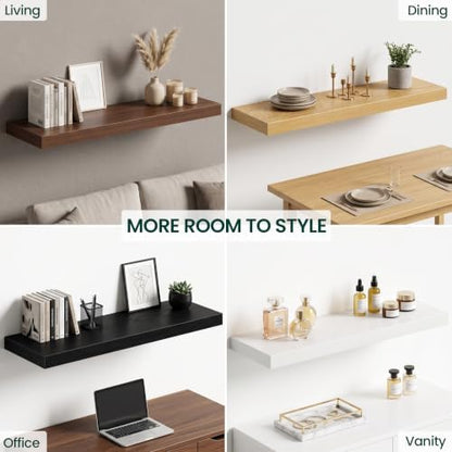 12 Inch Deep Floating Shelves Grey, 36 Inch Long, 2" Thick Floating Shelves for Wall, Hidden Bracket, Scratch-Resistant Wood Grain for Bedroom Bathroom Kitchen, Coffee Bar, Bookshelf