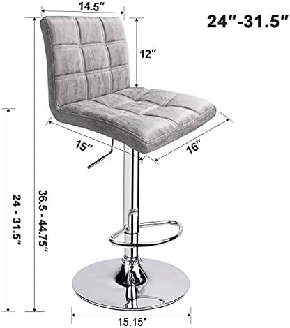 Modern Square PU Leather Adjustable Bar Stools with Back, Set of 2, Counter Height Swivel Stool (Grey-hot-Stamping Cloth)