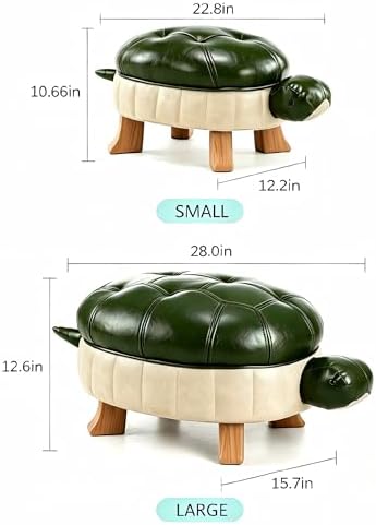 Animal Footstool Turtle Upholstered Ottoman PU Leather Pouf Wood Foot Stool Rest for Living Room Bedroom Sofa Bench Seat Chair, Grass (Large, Dark Green)