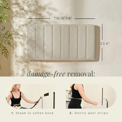 Nestl Upholstered Twin Headboard - Easy Assemble Channel Stitched Headboard Twin Size - Wall Mounted Headboards with 3D Soundproof Wall Panels Peel & Stick Floating Headboards, Linen