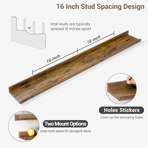 Picture Ledge Shelf, 48 Inch Brown Floating Shelves Set of 3