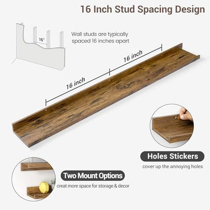 Picture Ledge Shelf, 48 Inch Brown Floating Shelves Set of 3