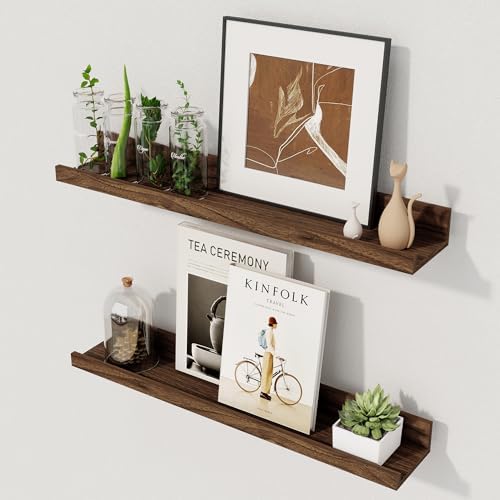 Picture Ledge Shelf, 20 Inch Walnut Floating Shelves Set of 2