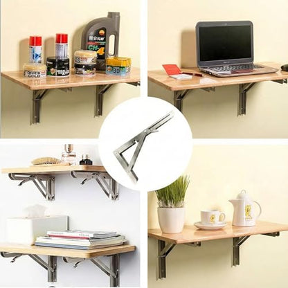 Heavy Duty 18 Inch Folding Shelf Brackets, 2-Pack Collapsible Wall Mounted Brackets, Stainless Steel Fold Down Support for Laundry Room, Kitchen, Closet - Space Saving Hardware
