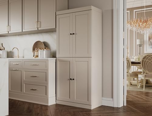 Palace Imports Solid Wood Kitchen Pantry Cabinet - 71.5" Tall x 32" Wide - Wooden Storage Cabinet with 4 Shaker Doors, 2 Drawers & 4 Adjustable Shelves, Beige, 100% Eco-Friendly Wood, Made in Brazil