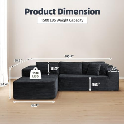 HOMREST 106" Cloud Sectional Boneless Couch, L-Shape Modular Sectional Sofa