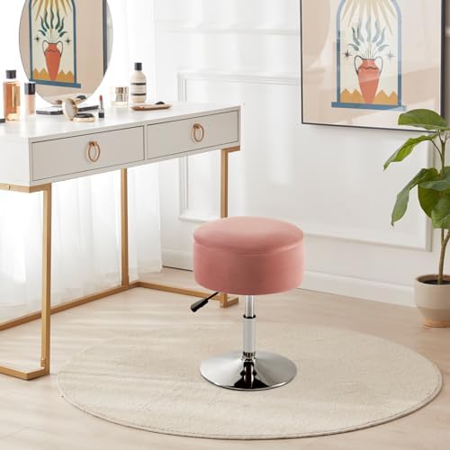 Adjustable Vanity Stool with Storage Swivel Vanity Chair Makeup Stool Pink