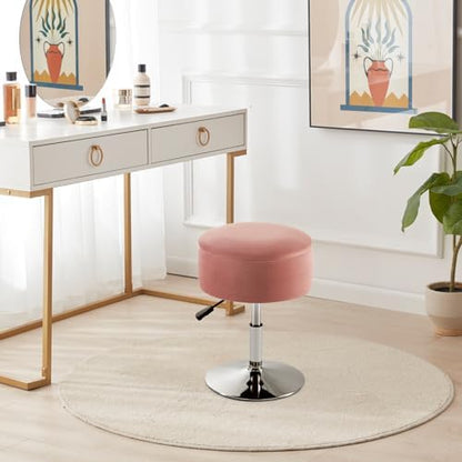 Adjustable Vanity Stool with Storage Swivel Vanity Chair Makeup Stool Pink