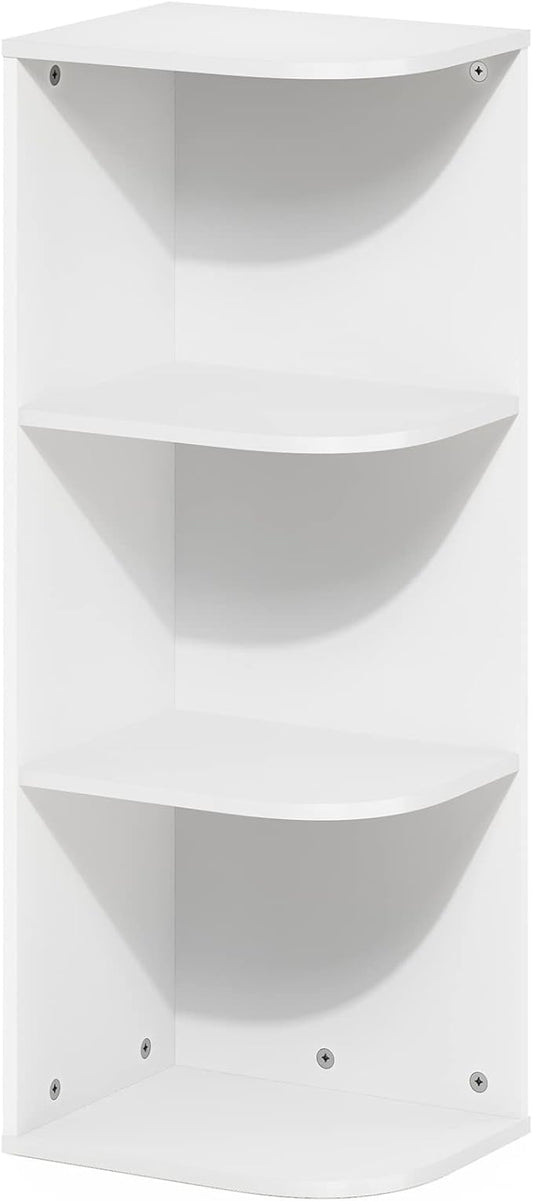 Furinno PASIR Book Shelf, 3-Tier Corner Bookshelf with Open Shelf, Standing Bookcase, 9.3 x 12 x 31.5 for Organization and Storage, for Living Room, Bedroom, Home Office, White