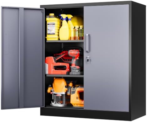 SISESOL 36 inch Metal Cabinet with Shelves,Small Garage Storage Cabinet with Lock,Gray Metal Storage Cabinets with Locking Doors,Small Steel Lockable Cabinets for Home,Office,Shop,Garage