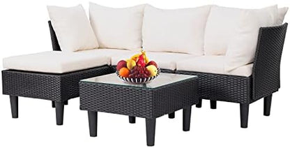 FDW 5-Piece Patio Furniture Set | Khaki | Outdoor Wicker Furniture