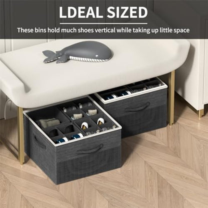 Shoe Organizer for Closet,2 Pack Foldable Shoe Storage Organizer Box Bin with Adjustable Dividers and Clear Cover, Fits up to 16-32 Pairs