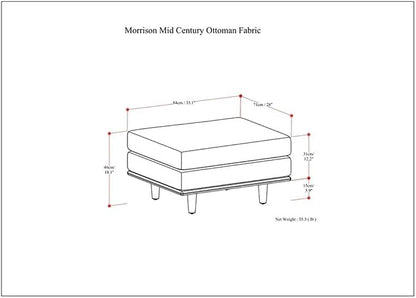 SIMPLIHOME Morrison 33-inch Wide Table Ottoman in Mist Grey Woven-Blend Fabric, Multifunctional Footrest, Coffee Table, or Extra Seating for Living Room, Mid-Century Modern Style