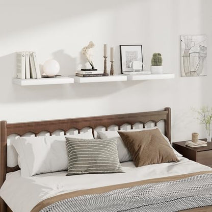 12 Inch Deep Floating Shelves for Wall, 20 Inch Long Wall Mounted Storage Shelf with Invisible Brackets, 2 Pack Hanging Wood Shelf for Farmhouse, Bedroom, Kitchen, Living Room, White