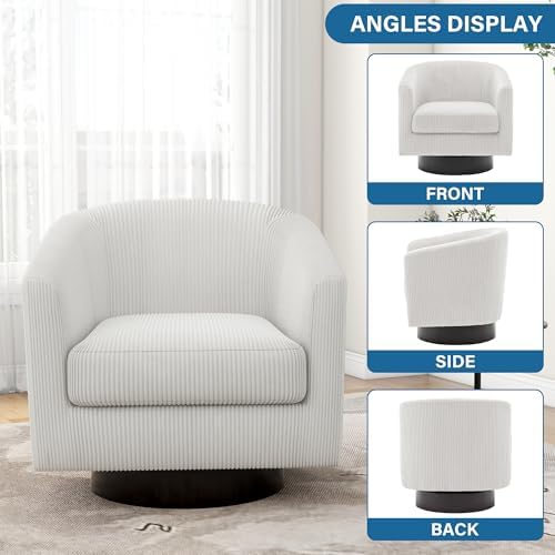 Swivel Barrel Chairs Set of 2, Corduroy Accent Chair, Beige