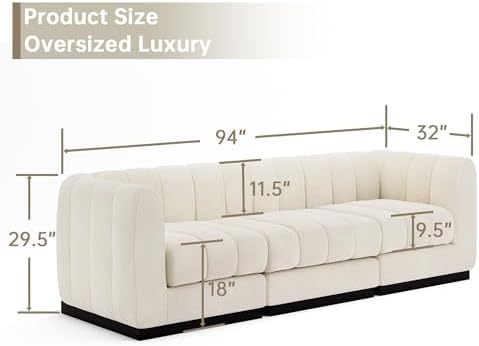 Morden Fort 94'' Modern Sofa, 3 Seater Modular Sectional Couch, Deep Seat Sofas, Minimalist Style Comfy Couches for Living Room Apartment, Chenille, Beige