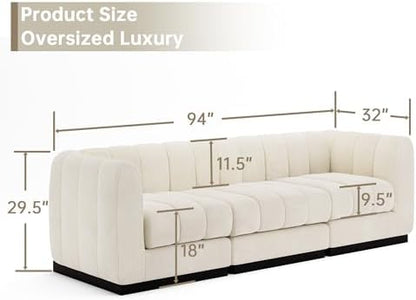 Morden Fort 94'' Modern Sofa, 3 Seater Modular Sectional Couch, Deep Seat Sofas, Minimalist Style Comfy Couches for Living Room Apartment, Chenille, Beige