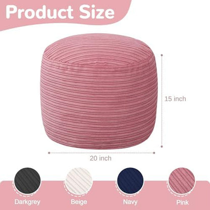 MeMoreCool Round Pouf Ottoman Foot Rest, Plush Floor Pouf, 20x15 Inch Pink
