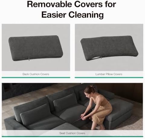 Novilla 98" Deep Seat Modular Sectional Sofa, Removable Washable Covers, L Shape Cloud Couch with Lumbar Pillows, Chenille Boneless Sectional Couch Dark Gray, No Assembly Required