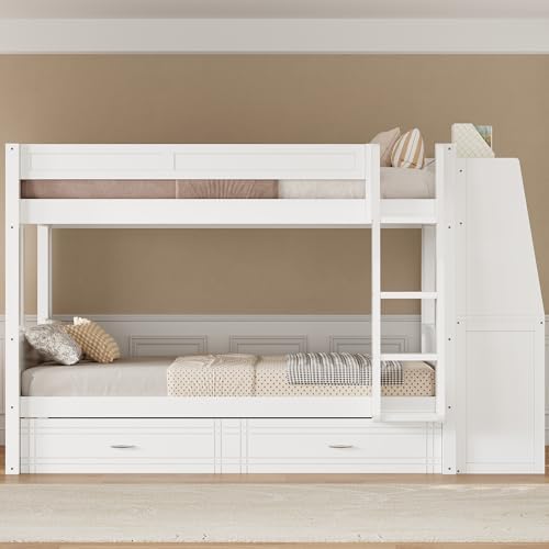 Full Over Full Multifunctional Bunk Bed with Desk White