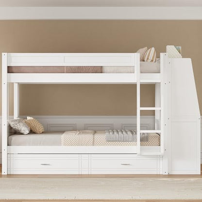 Full Over Full Multifunctional Bunk Bed with Desk White