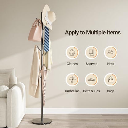 Coat Rack Freestanding, Metal Coat Rack with Natural Marble Base