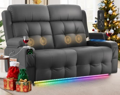 Loveseat Recliner, Oversized Reclining Loveseat, Massage Reclining Sofa With USB & Type C Port & Storage & Cup Holders, Recliner Couch, RV Wall Hugger Recliners Loveseats for Living Room & RV Camper
