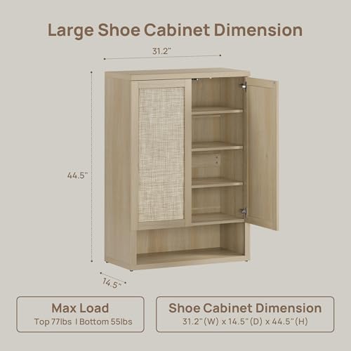 SICOTAS 96.8" Wide Tall Rattan Shoe Storage Cabinet for Entryway with Doors